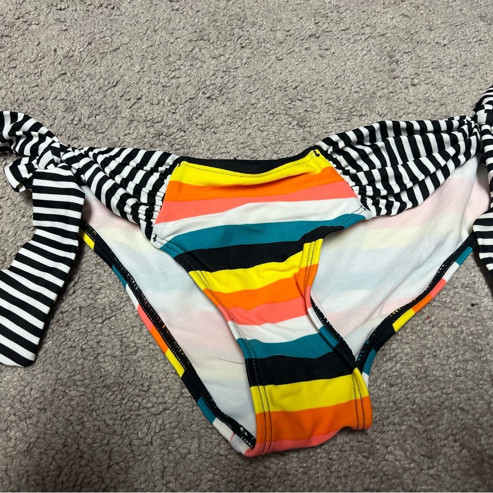 Roxy Striped Tie-Side Bikini Bottom with Bright Multicolor Stripes